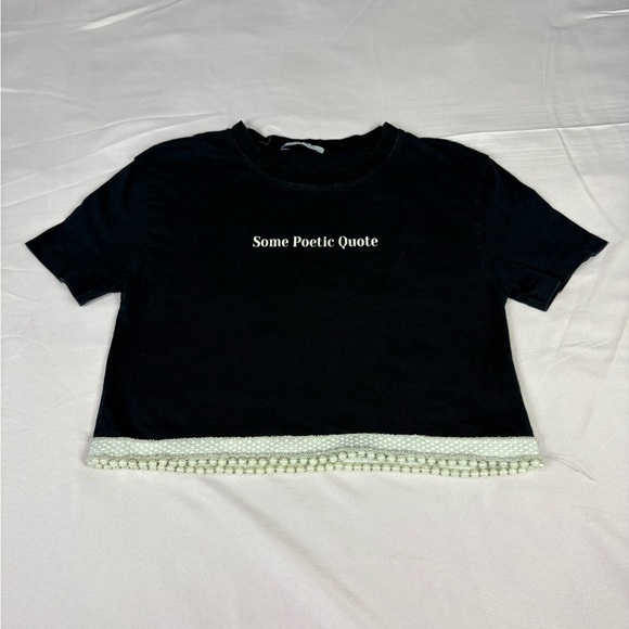 Black Cropped T-Shirt with Beaded Hem - Picture 3 of 7
